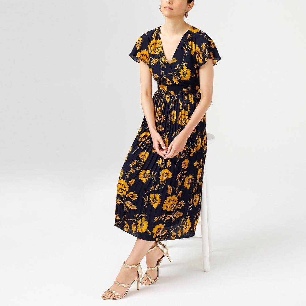 JCrew navy pleated sunflower dress. Only worn out twice.
